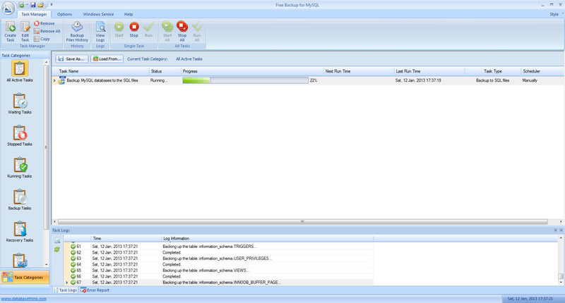 Free Backup for MySQL Screenshot